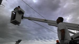 Image of tearing down cables in Carnegie, Oklahoma